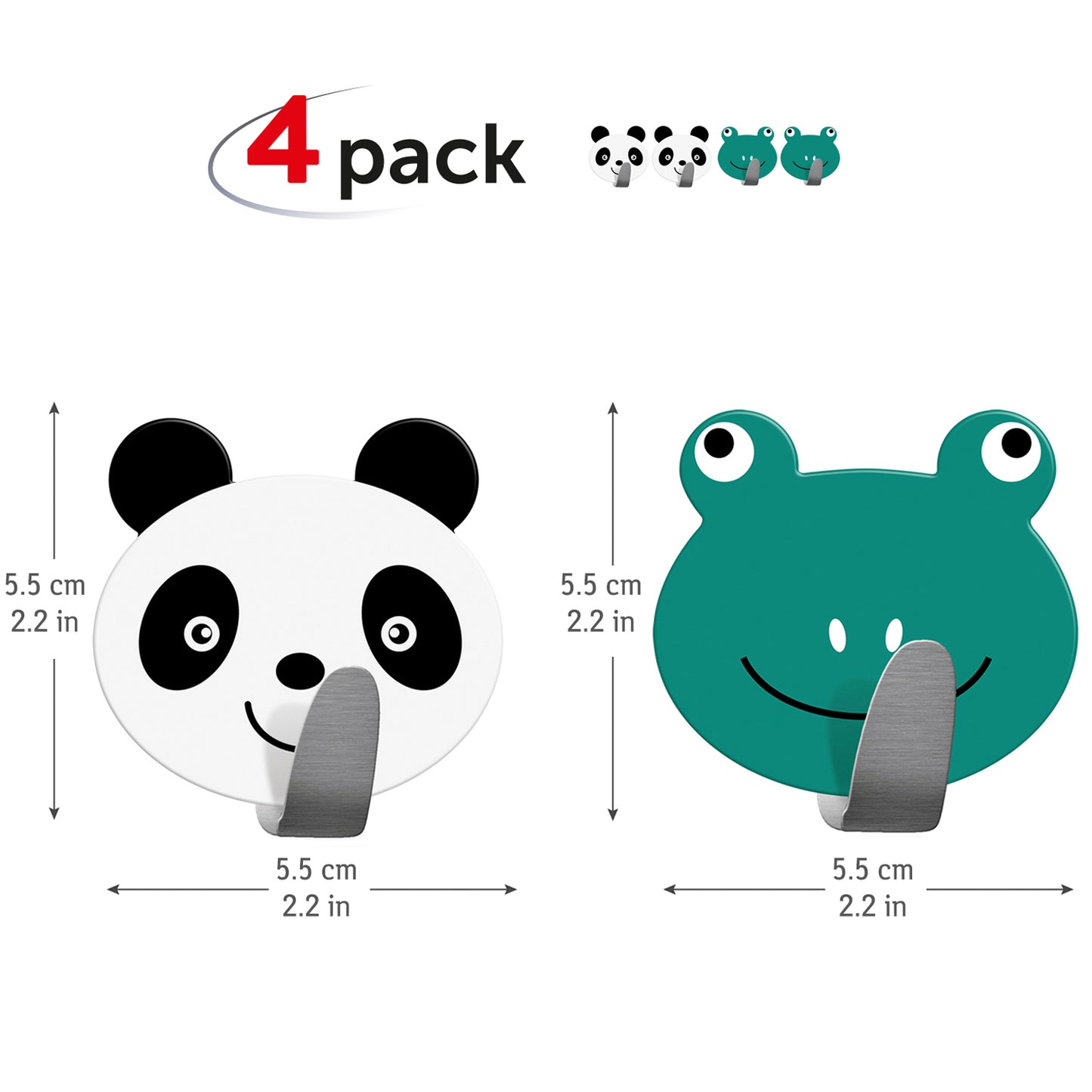 4 Pack Self Adhesive Kid's Hooks for Towels, Tatkraft Team, 2