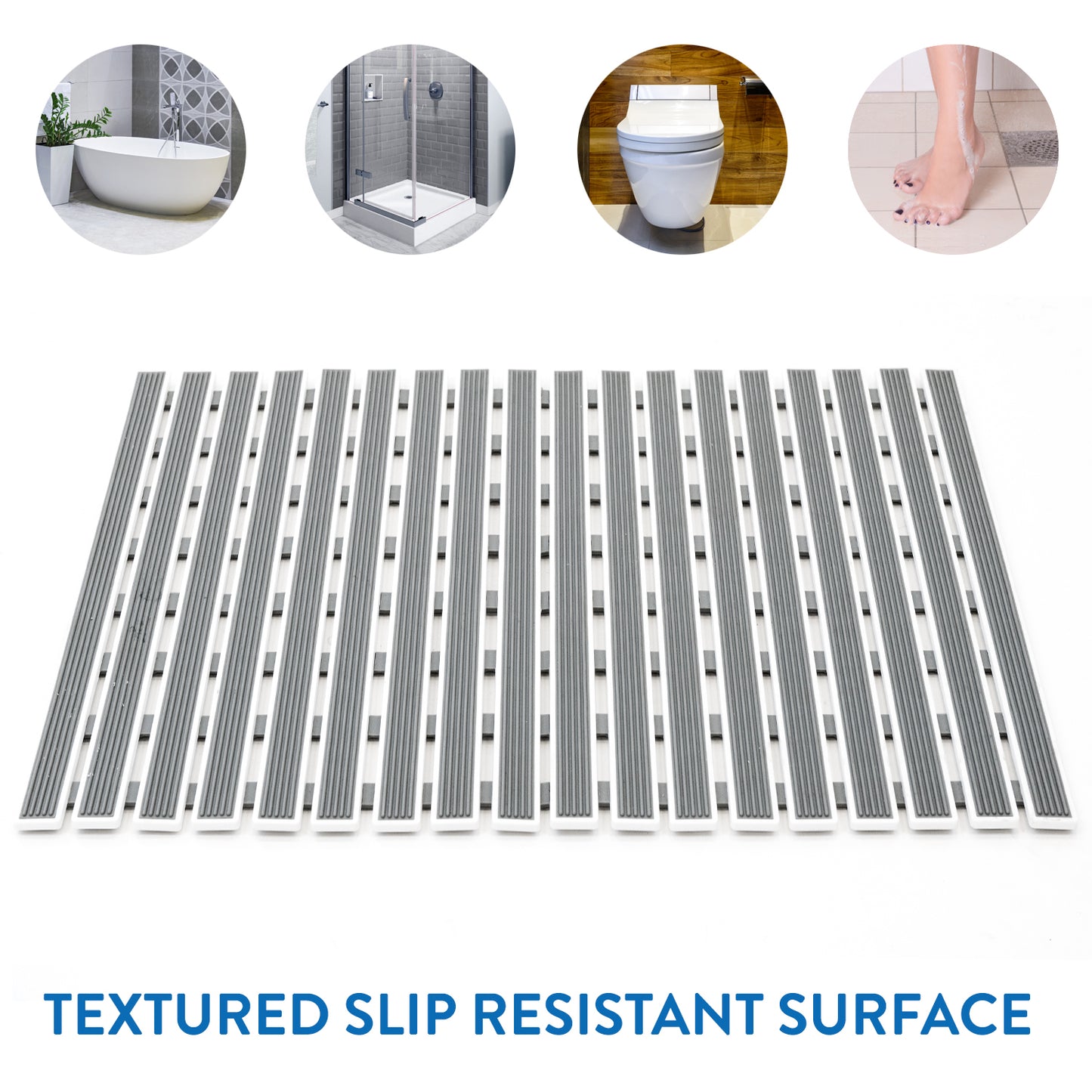 Non-Slip Bath Mat, 62x40cm, Inside Shower/Bathtub Mat, Bathroom Floor Anti slip Mat, 126 Suctions Cups, Tatkraft Bond, 6
