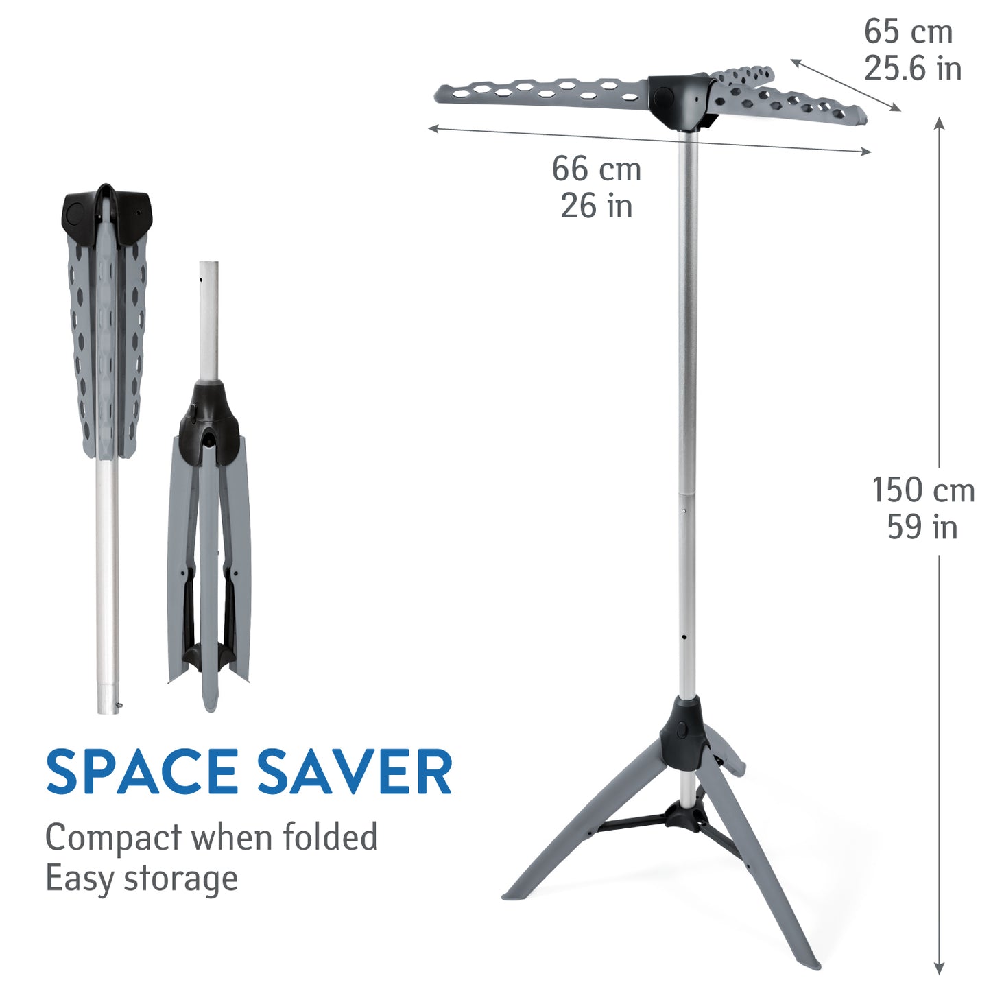 Clothes Airer, Sturdy Foldable Clothes Airer, Clothes Hanger Stand, Drying Rack, Tripod Air Dryer, Tatkraft Pine, 2