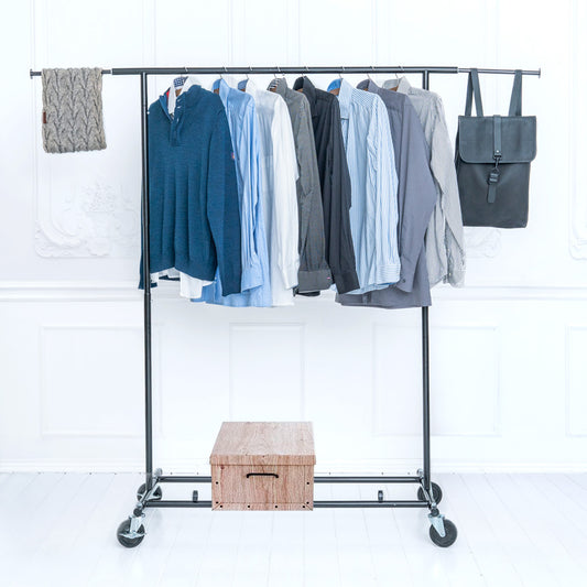 Extendable Clothes Rail, Heavy Duty, Holds Up to 70kg, Collapsible Clothes Rail, Clothes Rail on Wheels, Tatkraft Derek, 2