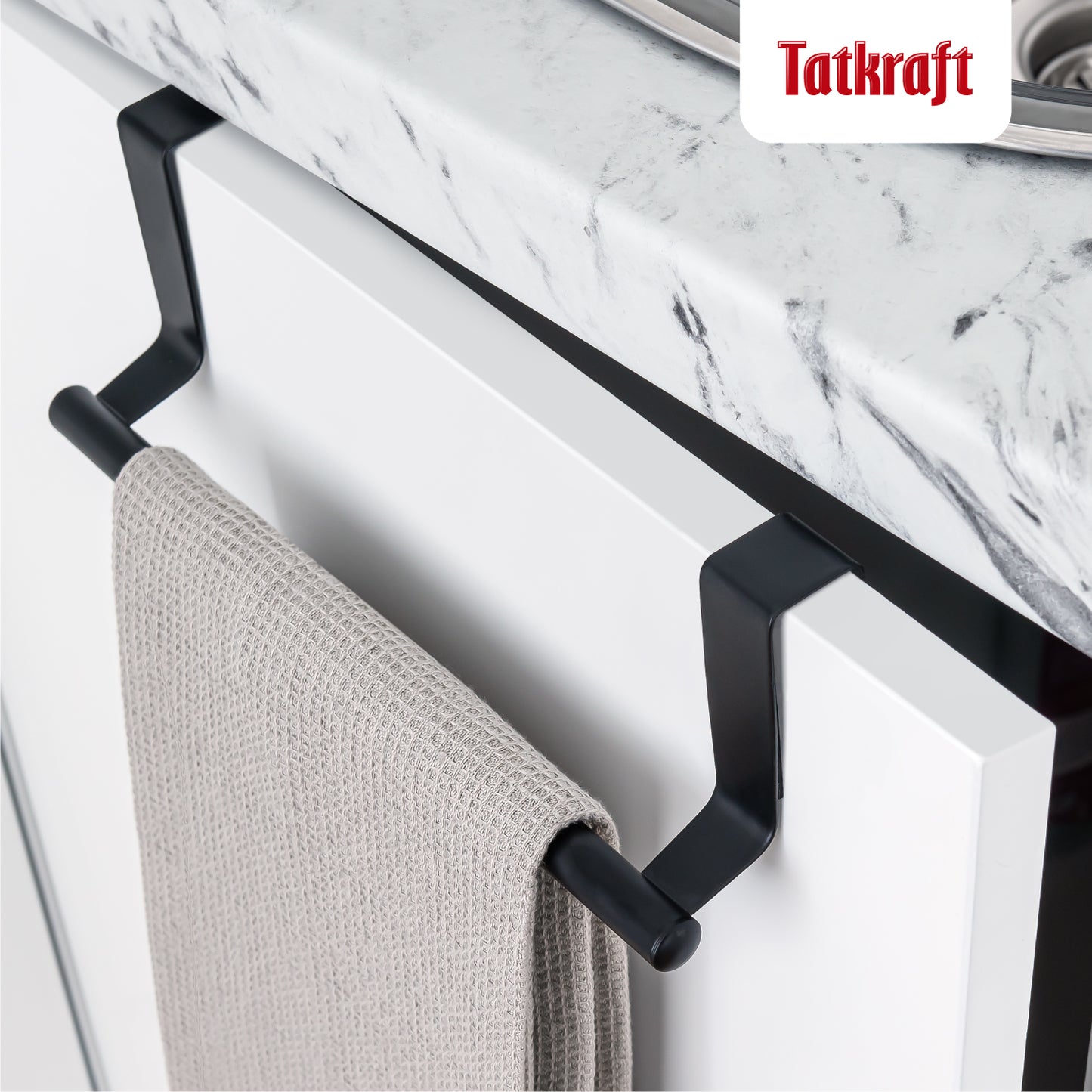 Over Door Towel Rail, Over the Door Towel Rail, Towel Holder for Cupboard Drawer Cabinet, Tatkraft Horizon Black, 2