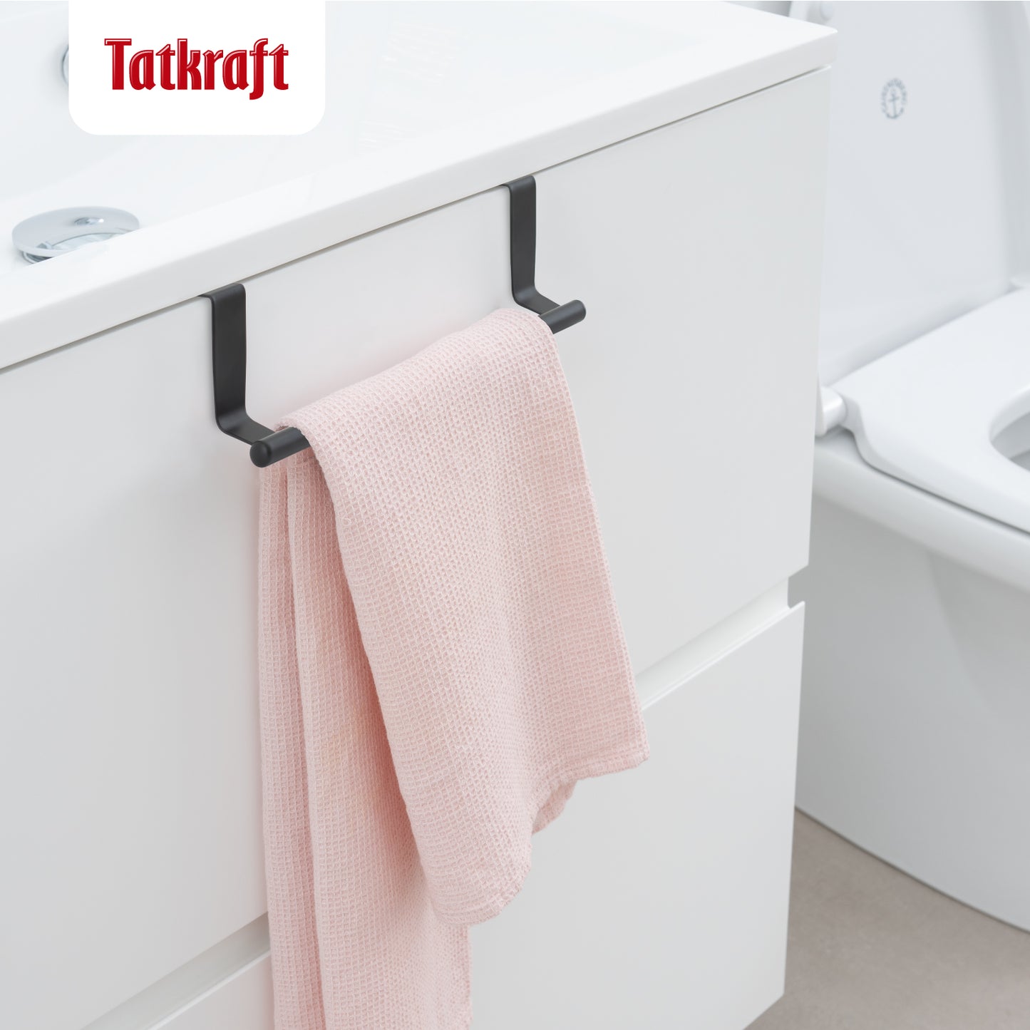 Over Door Towel Rail, Over the Door Towel Rail, Towel Holder for Cupboard Drawer Cabinet, Tatkraft Horizon Black, 3