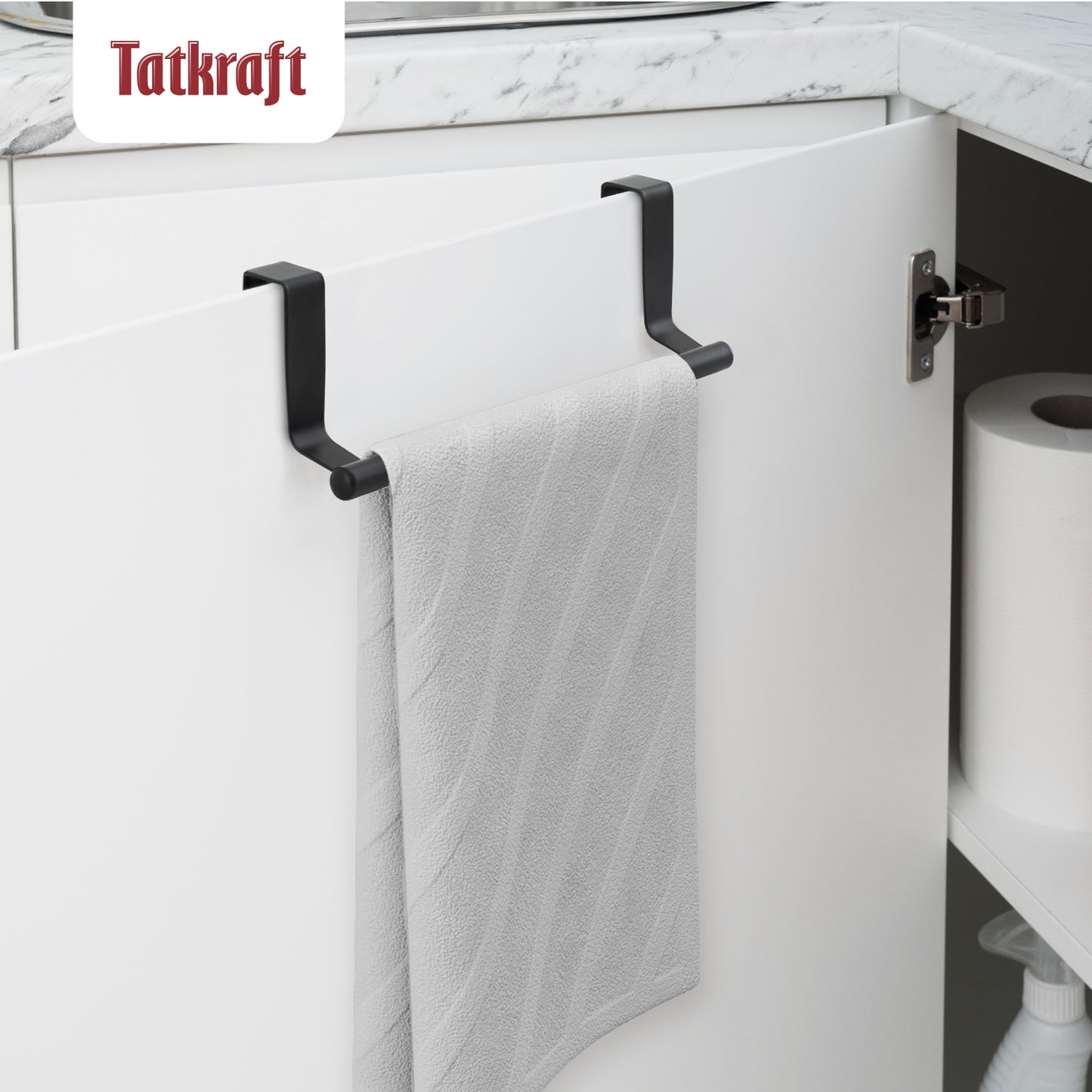 Over Door Towel Rail, Over the Door Towel Rail, Towel Holder for Cupboard Drawer Cabinet, Tatkraft Horizon Black, 5