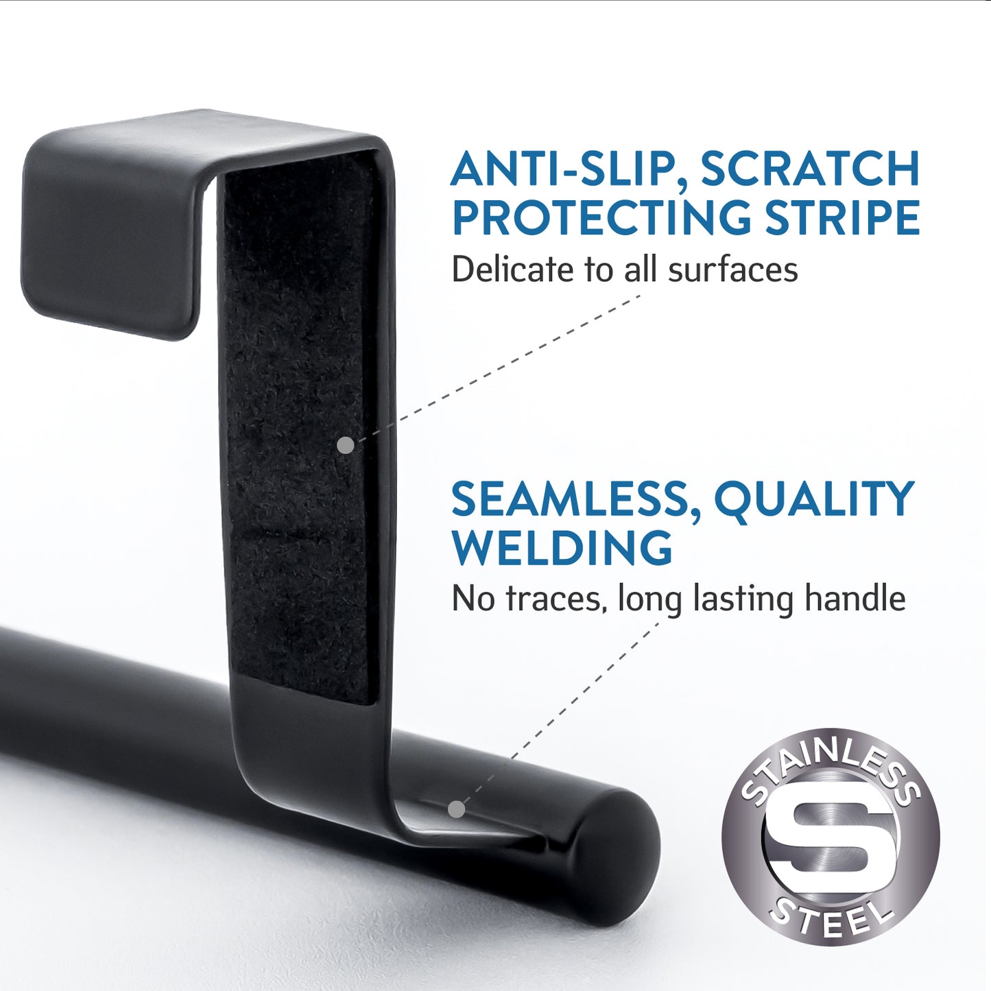 Over Door Towel Rail, Over the Door Towel Rail, Towel Holder for Cupboard Drawer Cabinet, Tatkraft Horizon Black, 6