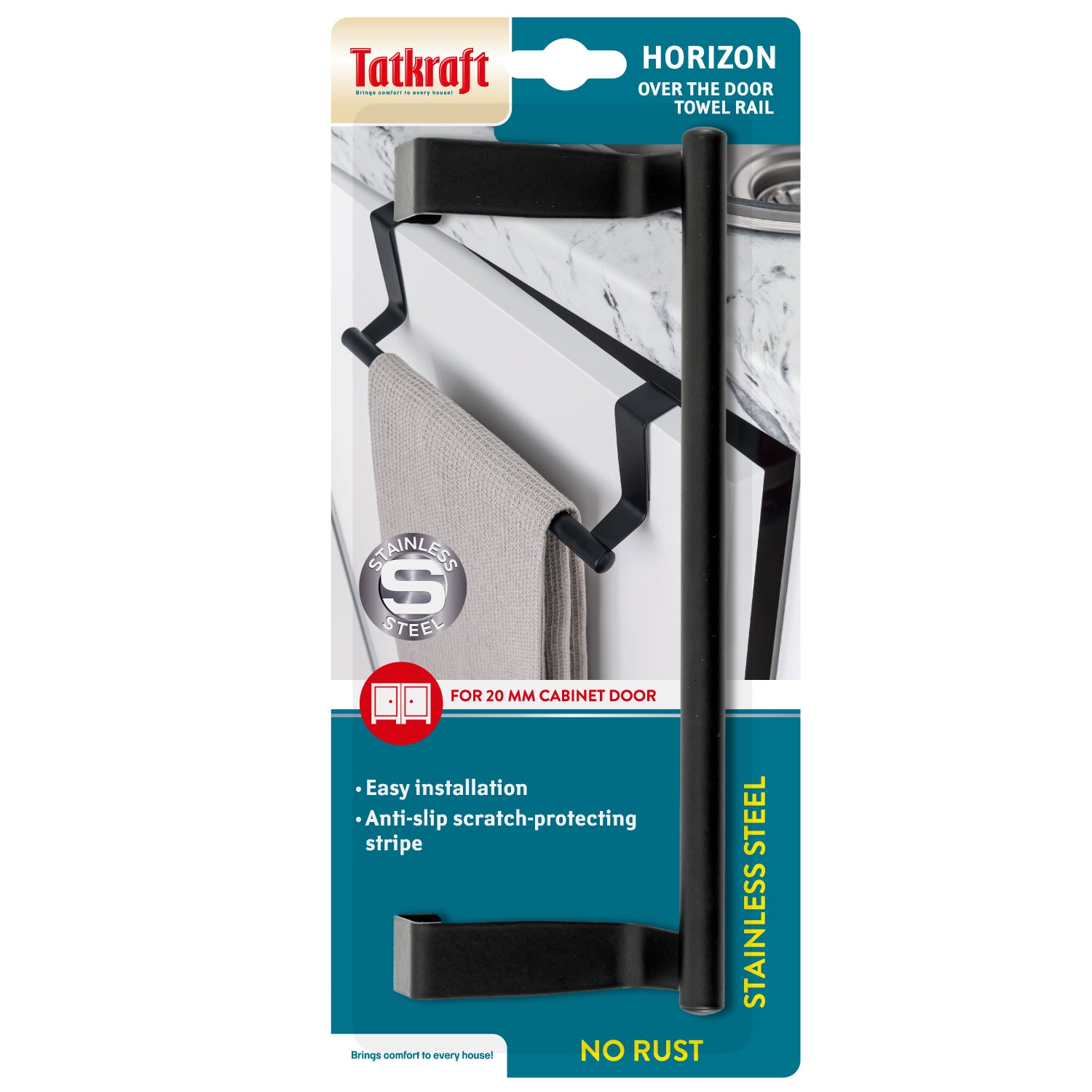 Over Door Towel Rail, Over the Door Towel Rail, Towel Holder for Cupboard Drawer Cabinet,  Tatkraft Horizon Black, 9