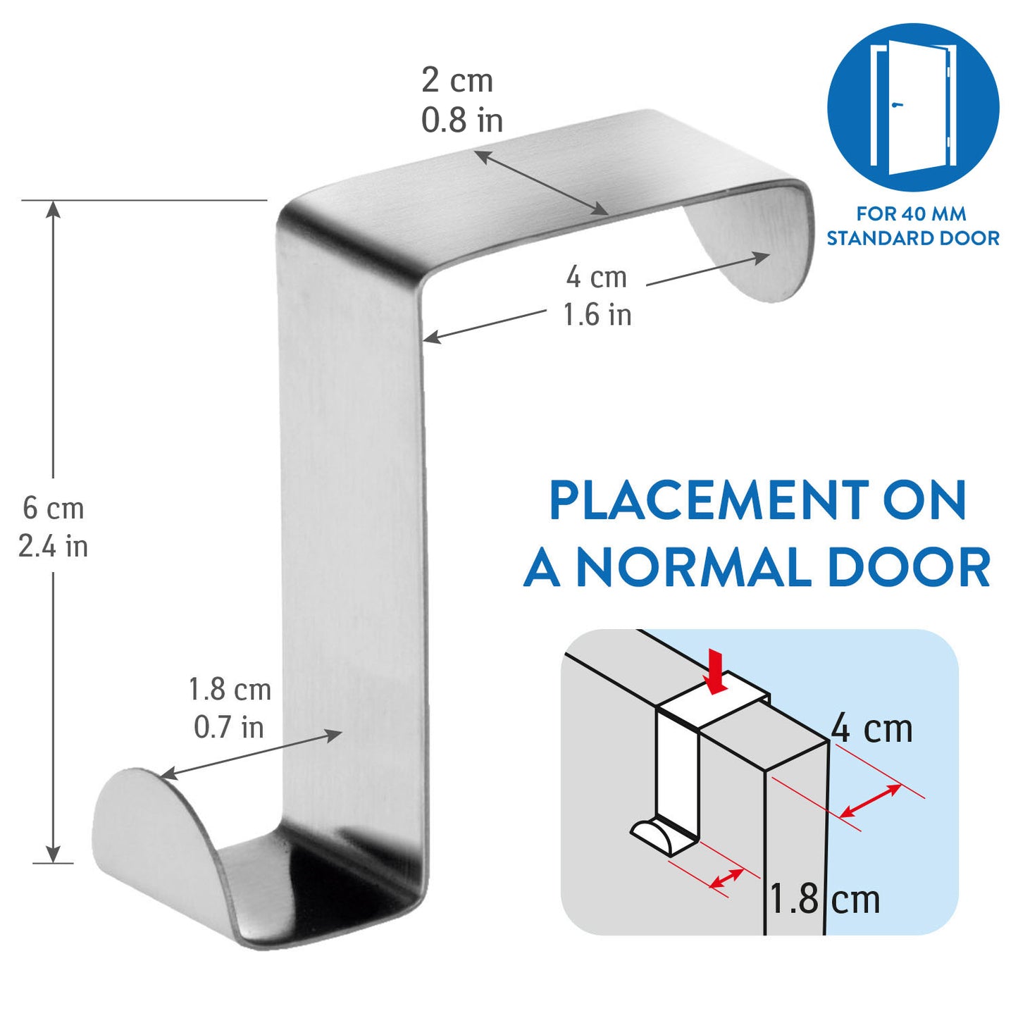 11 Over Door Hooks, Stainless Steel, Tatkraft Seger, 3