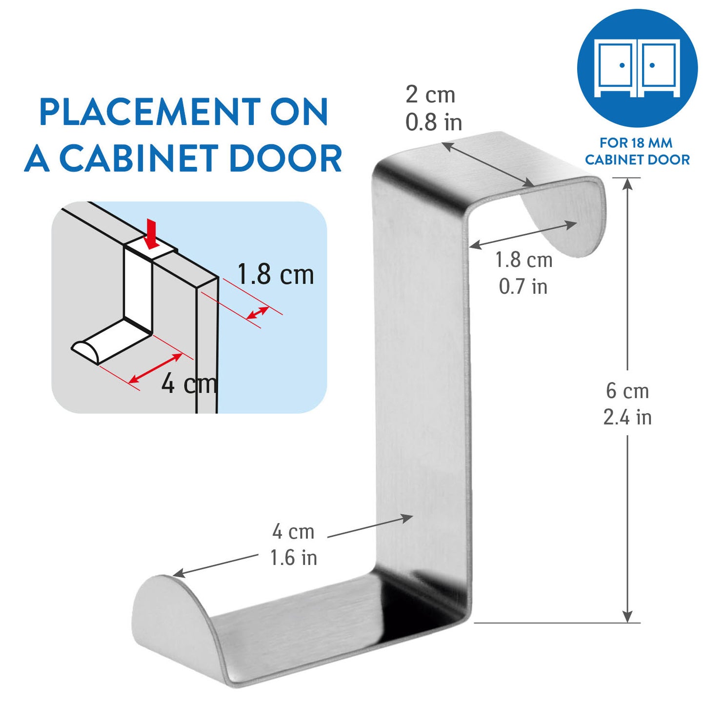 12 Over Door Hooks, Stainless Steel, Tatkraft Seger, 4