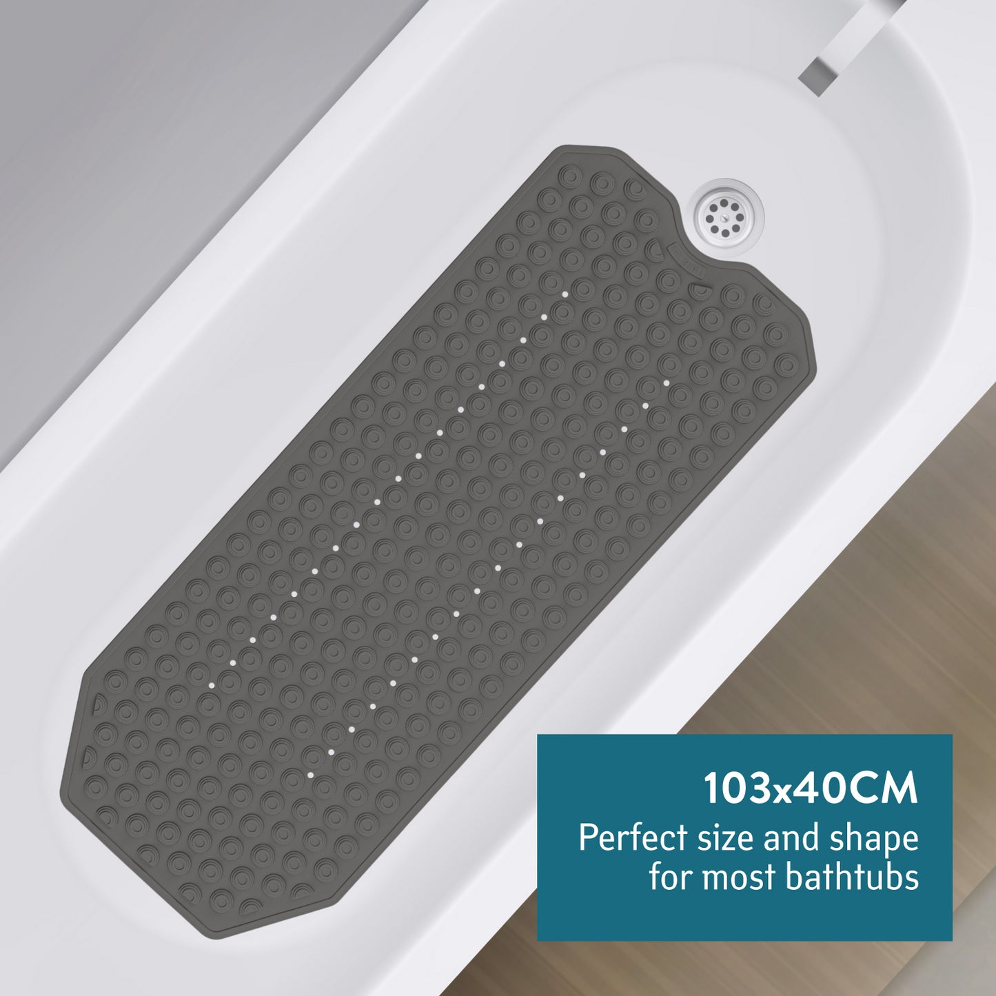 Non Slip Bath Mat for Inside Shower/Bath, Rubber Bathtub Mat, Tatkraft Secure, 3