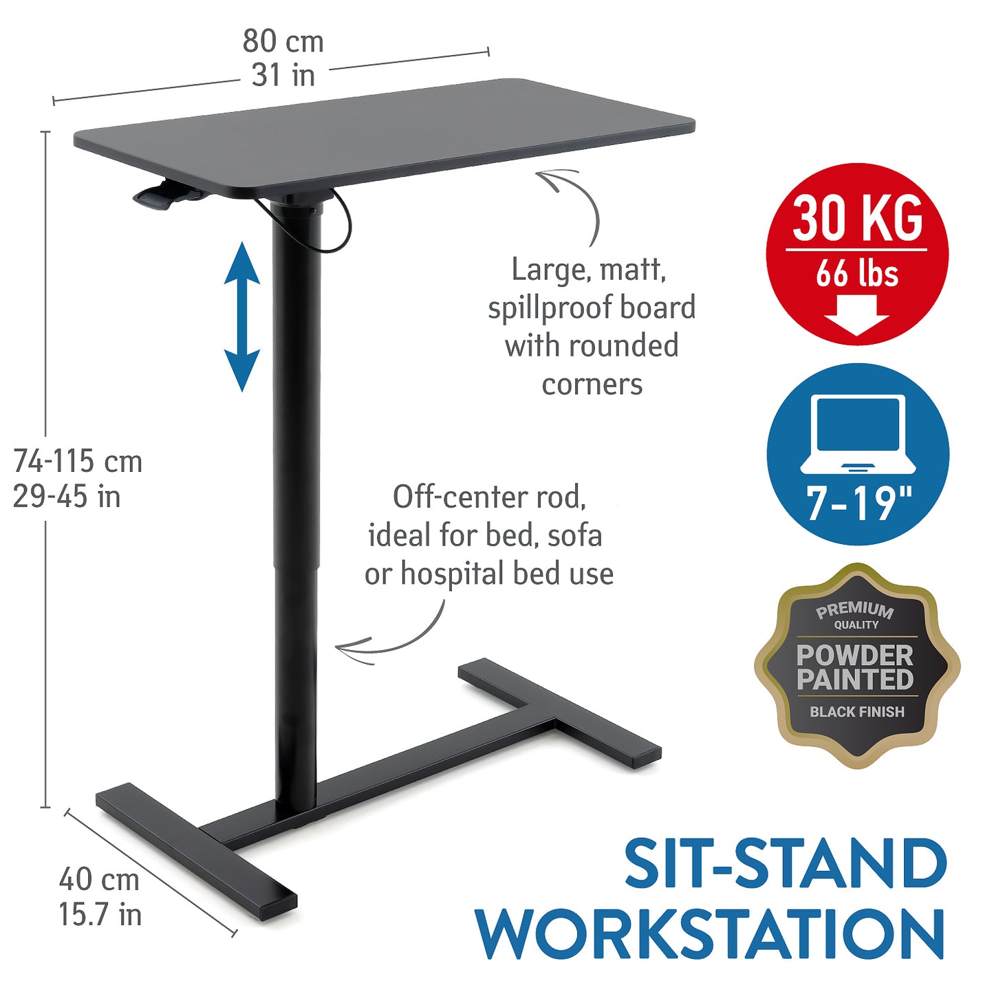 Laptop Table, Airlift, Adjustable Laptop Table, Portable Desk, Portable Laptop Desk, Laptop Desk on Wheels, Tatkraft Bliss, 3