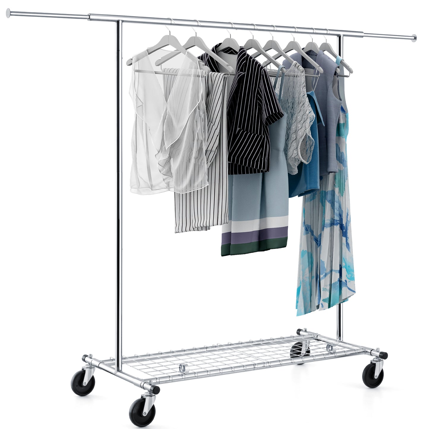 Heavy Duty Clothes Rail, Industrial Clothes Rail, Hanging, Extendable Clothes Rail, Foldable, on Wheels, Tatkraft Duncan, 1