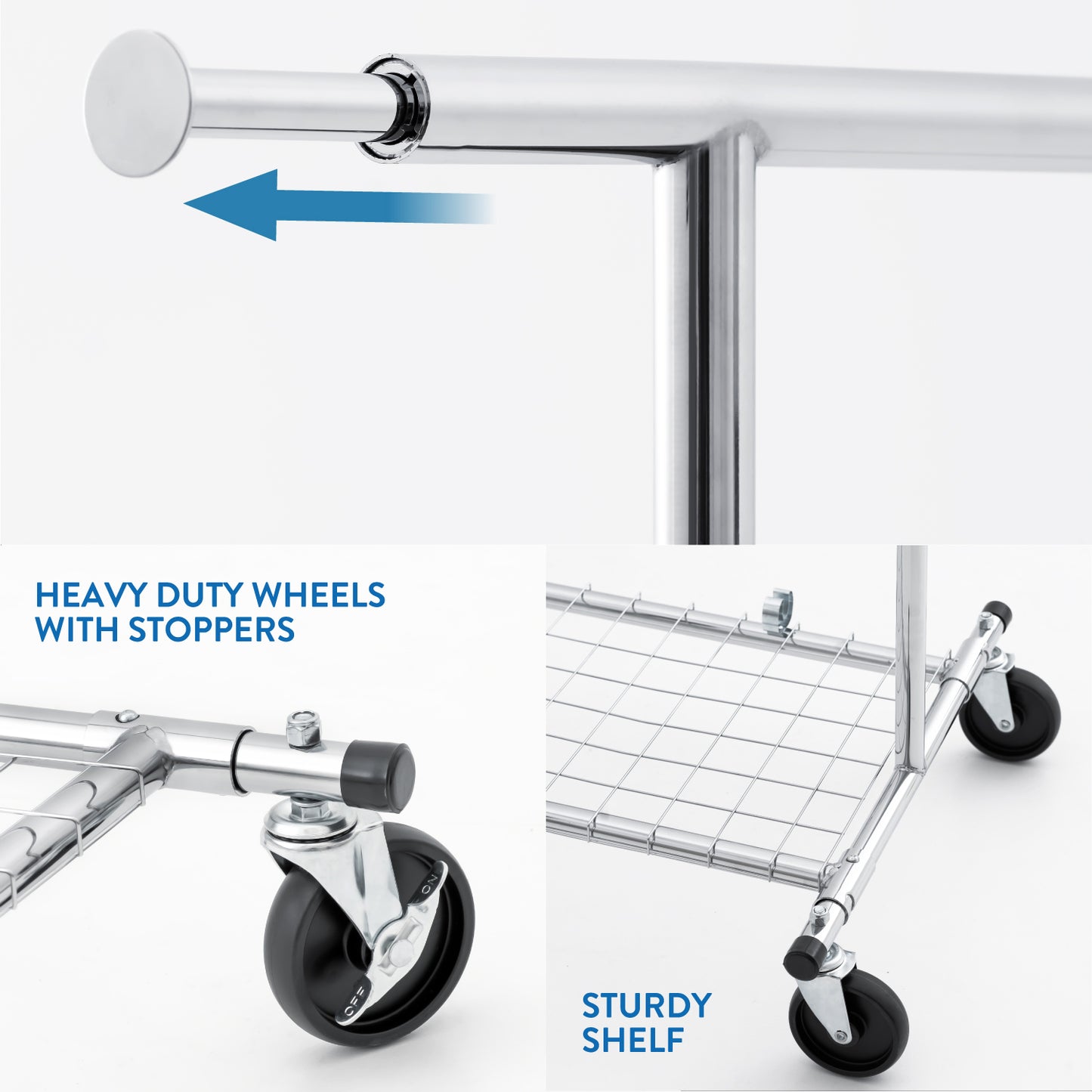 Heavy Duty Clothes Rail, Industrial Clothes Rail, Hanging, Extendable Clothes Rail, Foldable, on Wheels, Tatkraft Duncan, 7