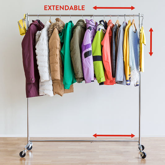 Heavy Duty Clothes Rail, 220 Lbs Capacity, Extendable Clothes Rack, Clothes Rail on Wheels, Tatkraft Urban, 2