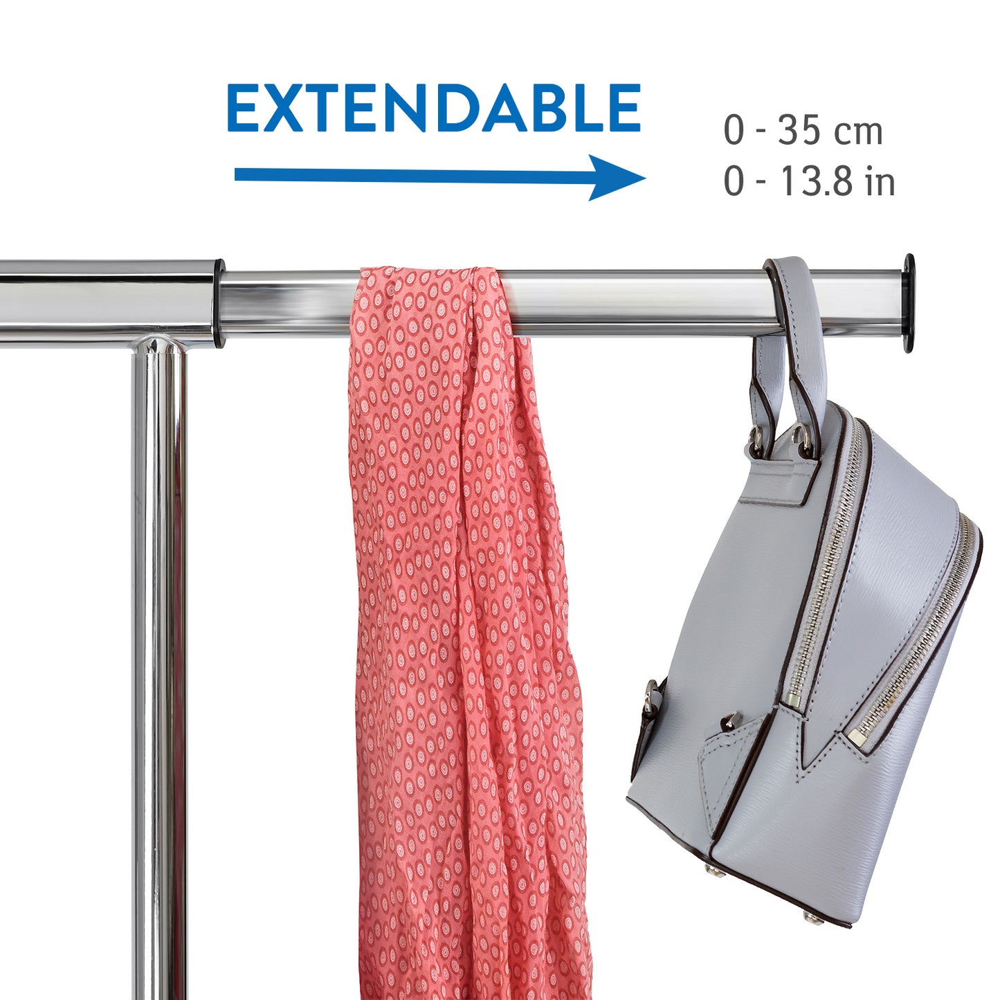 Heavy Duty Clothes Rail, 220 Lbs Capacity, Extendable Clothes Rail, on Wheels, with Bottom Shelf, Tatkraft Tiger, 5