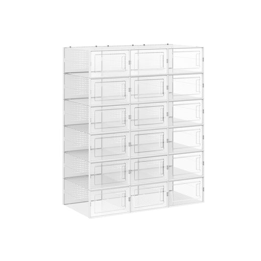 Shoe Boxes, Pack of 18 Stackable Shoe Storage Organisers, Foldable and Versatile, Fit up to UK Size 8, SONGMICS, 2