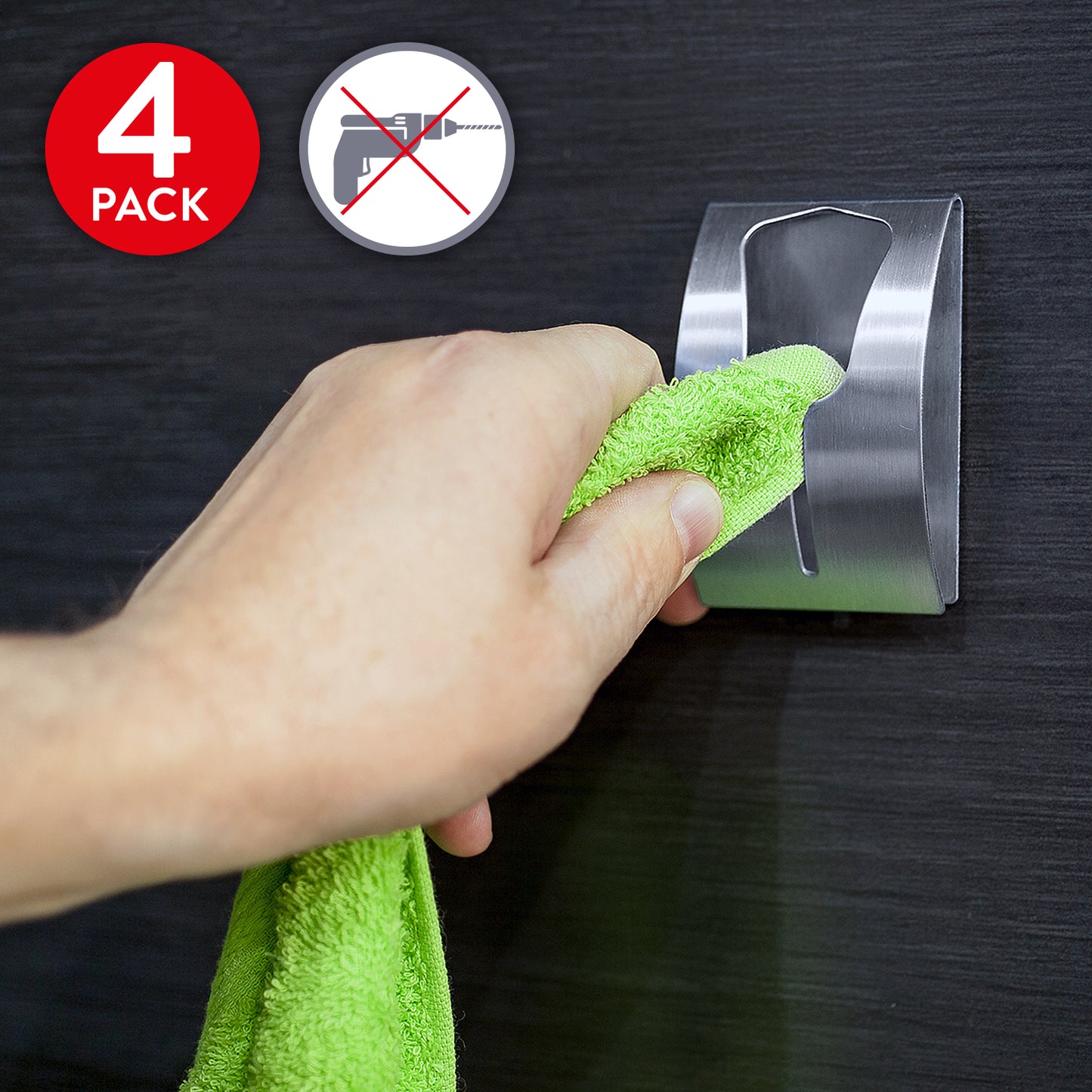 Pack of 4 Self Adhesive Tea Towel Holder, Towel Rail for Bathroom and Kitchen