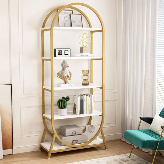 Bookshelf, 5-Tier Open Bookcase 70.8" Tall Arched Display Rac, Engineered Wood, Strong Metal, Tribesigns, 2