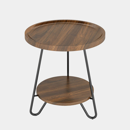 End Table, 2-Tier Round Side Table with Metal Legs, Tribesigns, 3