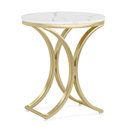 End Table, Round Sofa Side Coffee Table with Gold Metal Frame, Tribesigns, 3