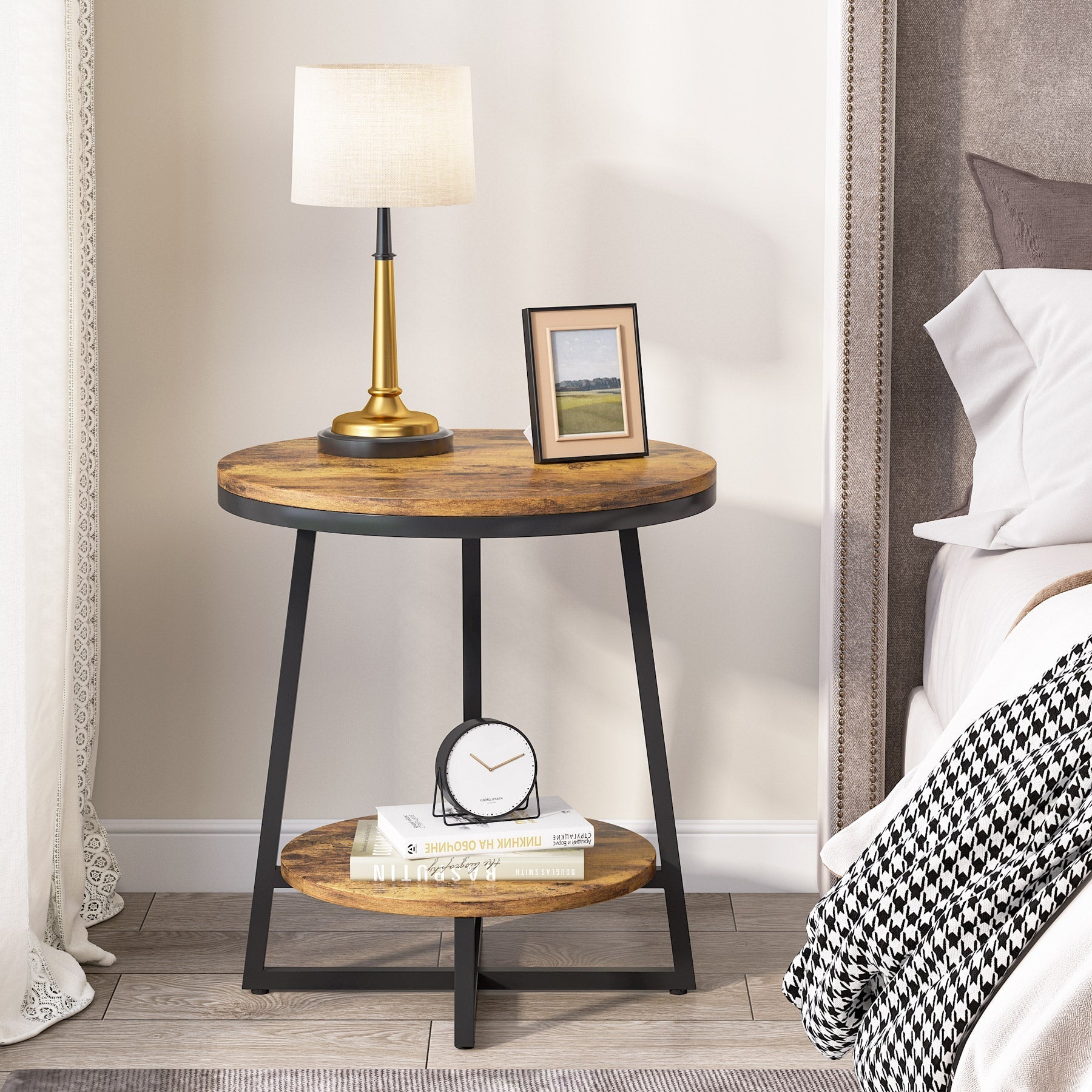 End 2 Tier Faux Marble Side Table, Modern Round Nightstand Tribesigns, 5