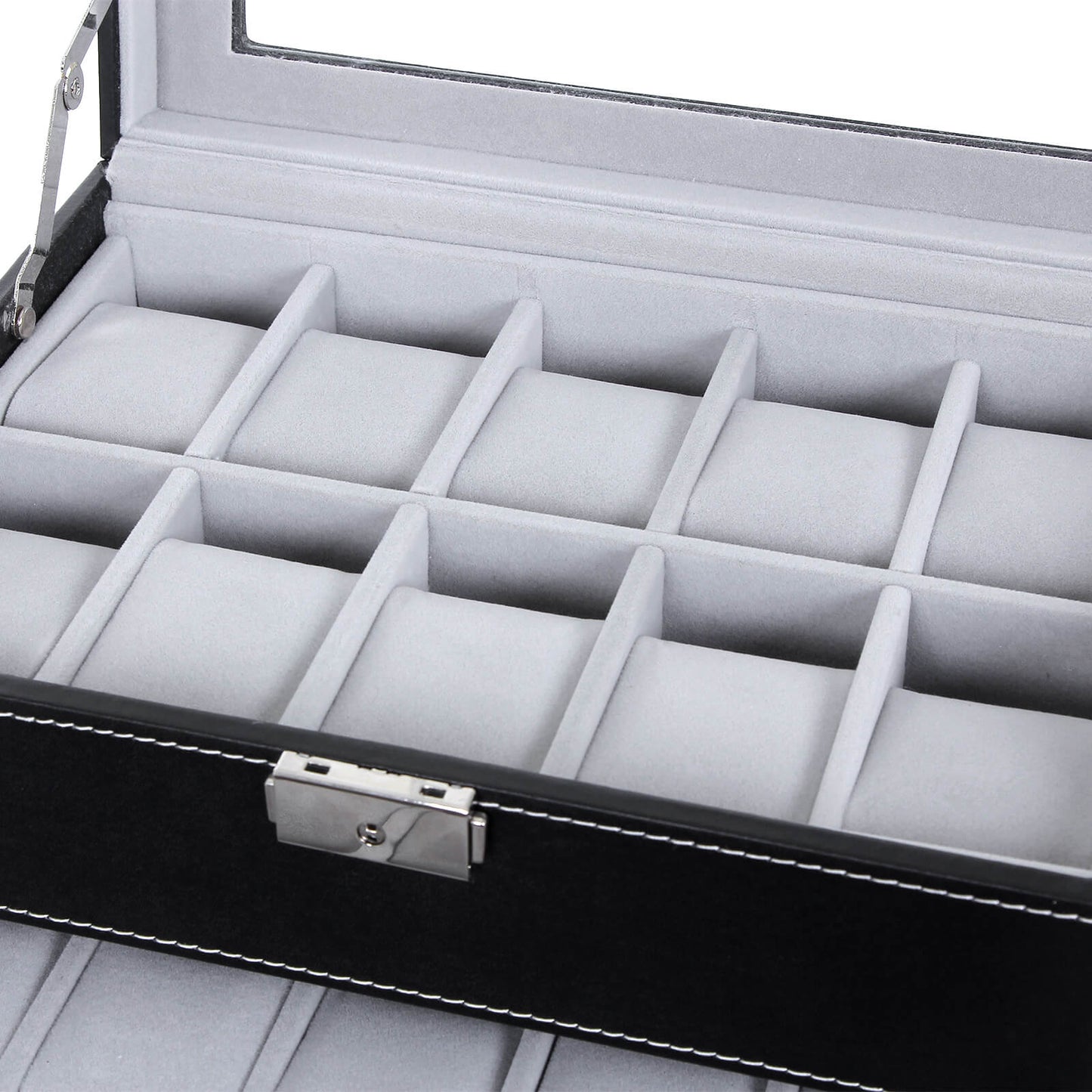 Watch Box, with 24 Slots, Large Watch, Storage Display Case, with Glass Lid, PU Cover, Black, Songmics, 4