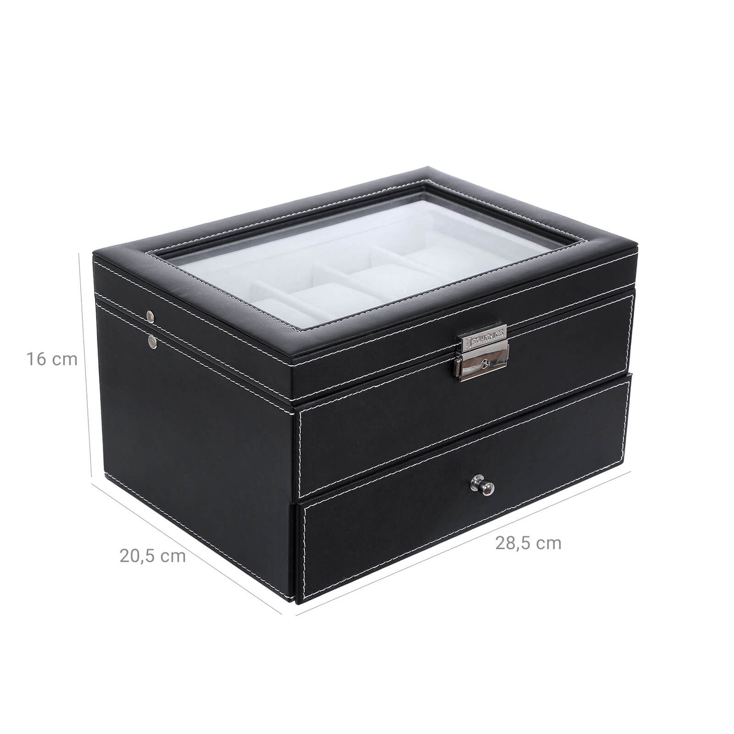 Watch Box, with 24 Slots, Large Watch, Storage Display Case, with Glass Lid, PU Cover, Black, Songmics, 6