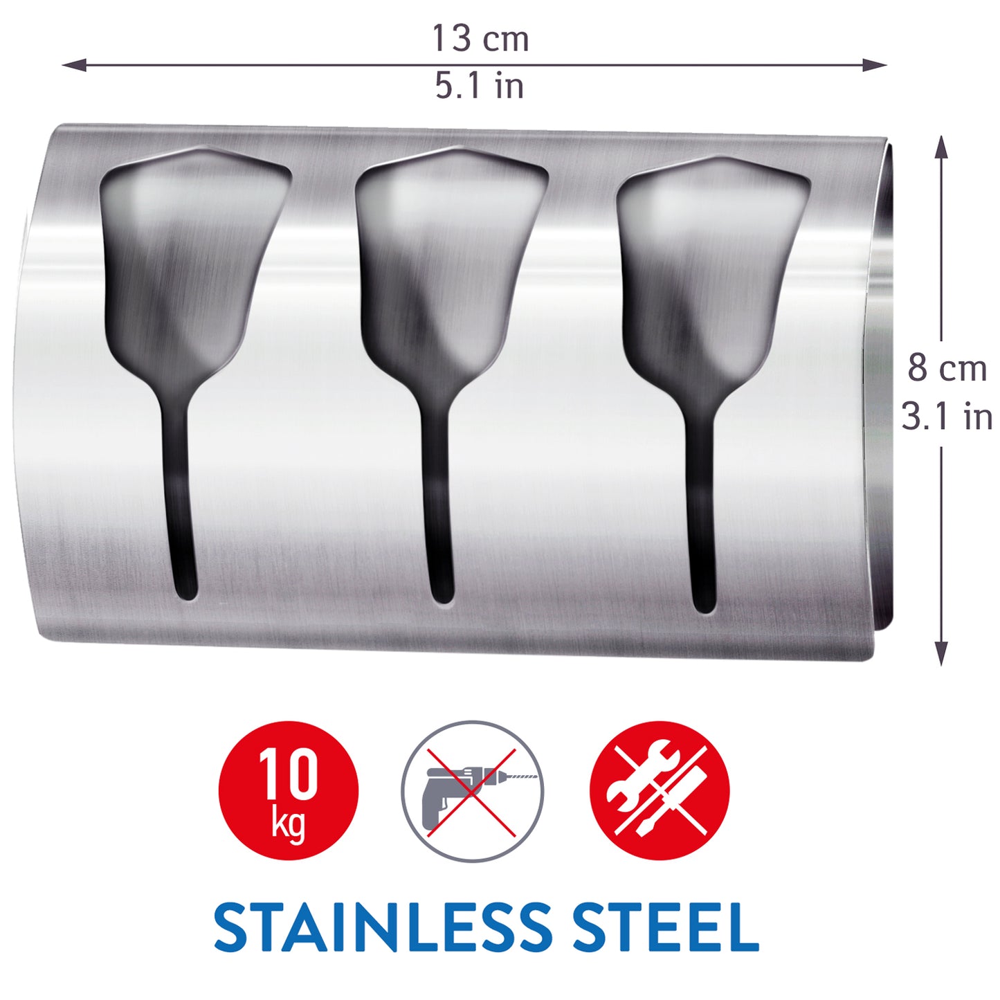 Tatkraft Bell – Triple Self Adhesive Tea Towel Holder,Towel Rail for Bathroom and Kitchen, Stainless Steel, up to 10 kg