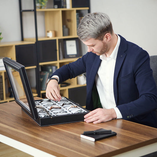 Black 24 Watch Storage Box Case Bracelet Bangle Display Tray, 2