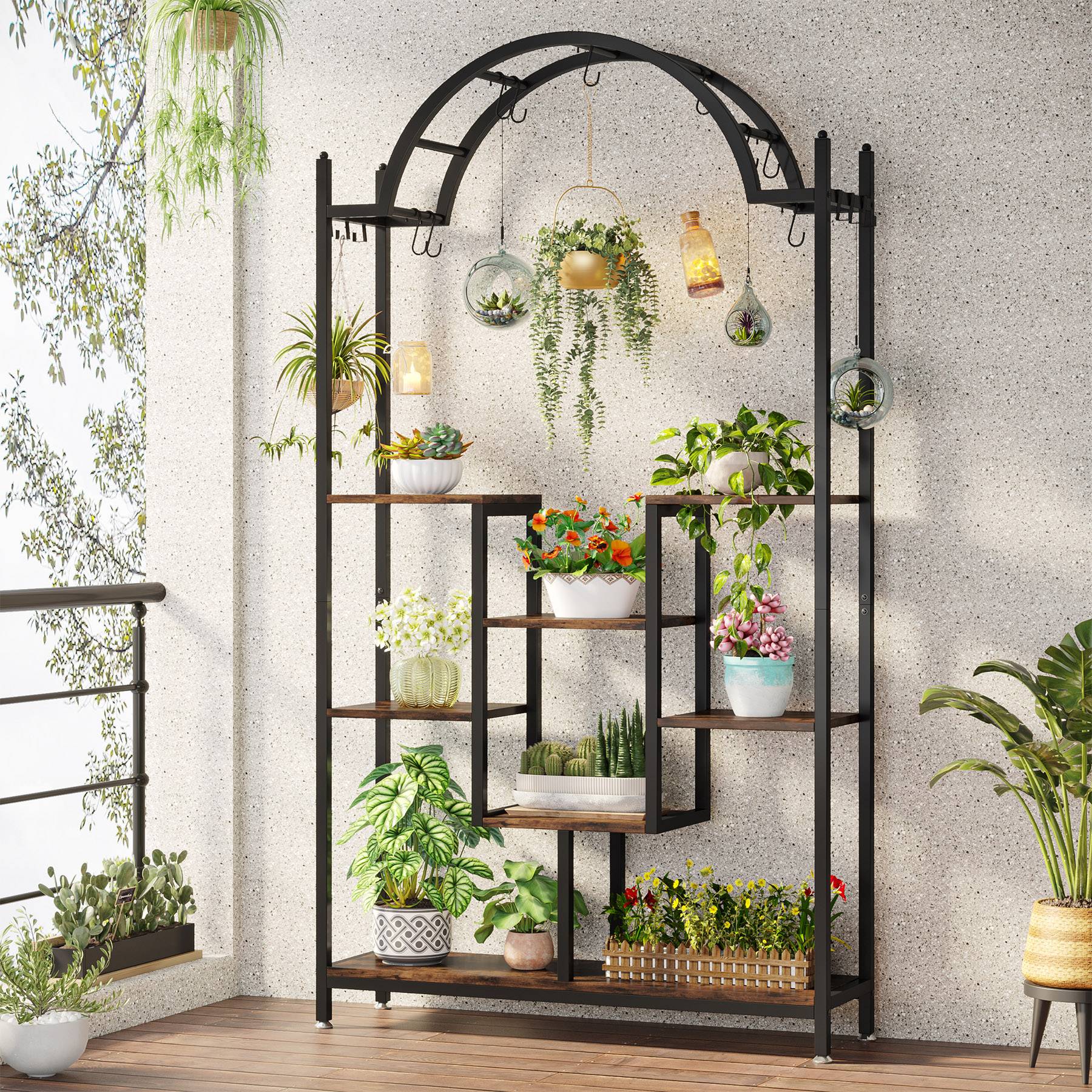 Plant Stand, 74.8" Arched Flower Stands with Hanging Hooks, Tribesigns, 2