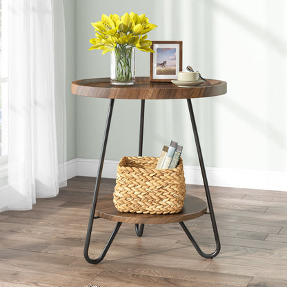 End Table, 2-Tier Round Side Table with Metal Legs, Tribesigns, 4