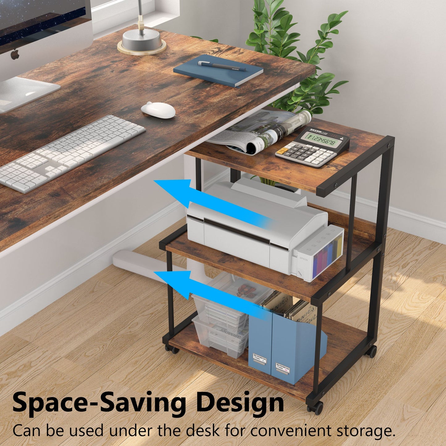 Printer Stand, Rolling Printer Table, 3 Storage Shelves, printer desk stand - Tribesigns  1