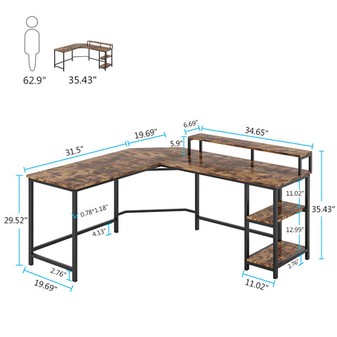 L-Shaped Desk, Corner Computer Desk with Monitor Stand, Tribesigns, 7