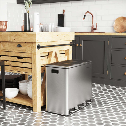 Recycling Bin, Trio Trash Can, 3 x 18L, with 3 Compartments, Soft-Closing Lids, Pedals, SONGMICS, 2