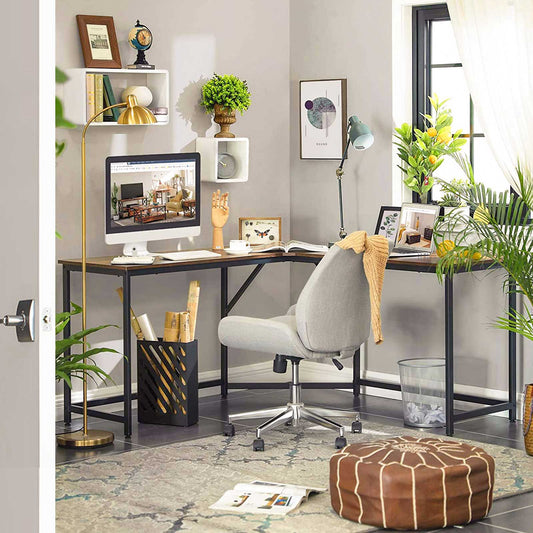 L-Shaped Computer Desk, Corner Desk for Study, Home Office, Gaming, Space-Saving, Easy Assembly, Rustic Brown, VASAGLE, 2