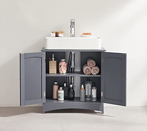 VASAGLE - Under Sink Unit, Bathroom Cabinet, Storage Cabinet, 2 Swing Doors, 1 Adjustable Shelf, Storage Space, on Stand, Grey