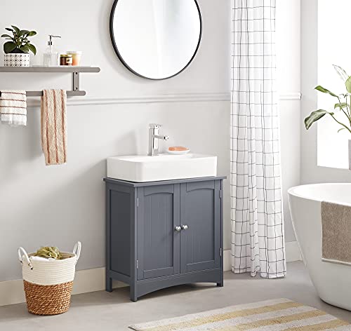 Under Sink Unit, Bathroom Cabinet, Storage Cabinet, 2 Swing Doors, 1 Adjustable Shelf, Storage Space, on Stand, Grey