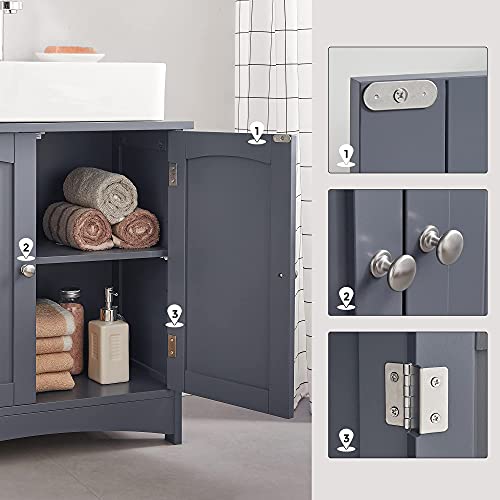 VASAGLE - Under Sink Unit, Bathroom Cabinet, Storage Cabinet, 2 Swing Doors, 1 Adjustable Shelf, Storage Space, on Stand, Grey