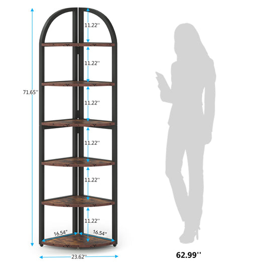6-Tier Corner Shelf, 71 inch Tall Corner Bookshelf for Small Space, Wall Shelves, Storage Shelves, Wall mounted Bookcase, 2