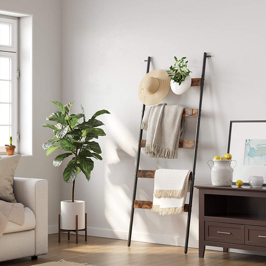 VASAGLE - Blanket Ladder, Leaning Ladder Shelf, 5-Tier Towel Rack, 60 cm Wide, Steel Frame, for Blankets, Towels, Scarves