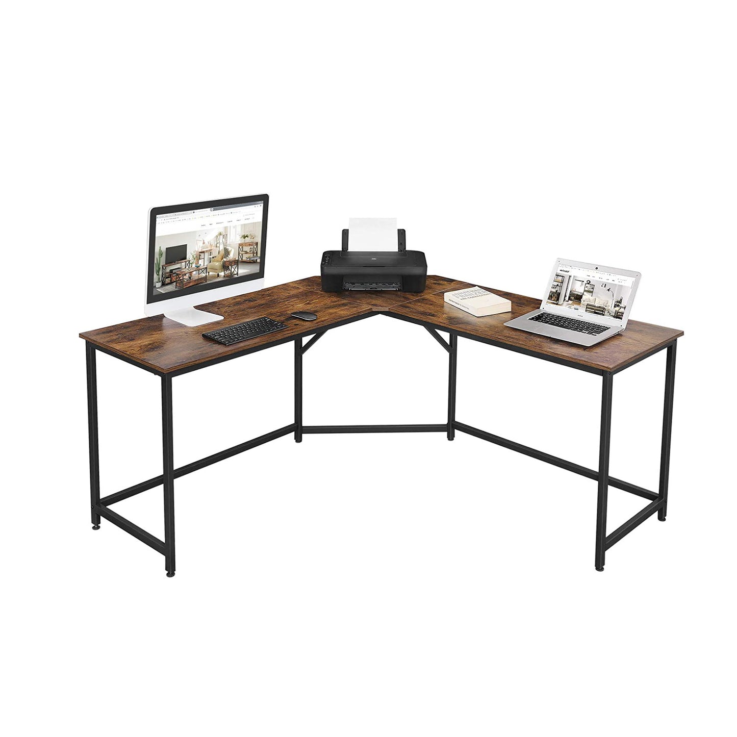 L-Shaped Computer Desk, Corner Desk for Study, Home Office, Gaming, Space-Saving, Easy Assembly, Rustic Brown, VASAGLE, 1