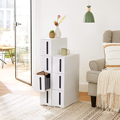 Storage Tower on Wheels, Narrow Kitchen Column, Plastic Shelf with 4 Levels, 45 x 17 x 84 cm, White and Grey, SONGMICS, 6
