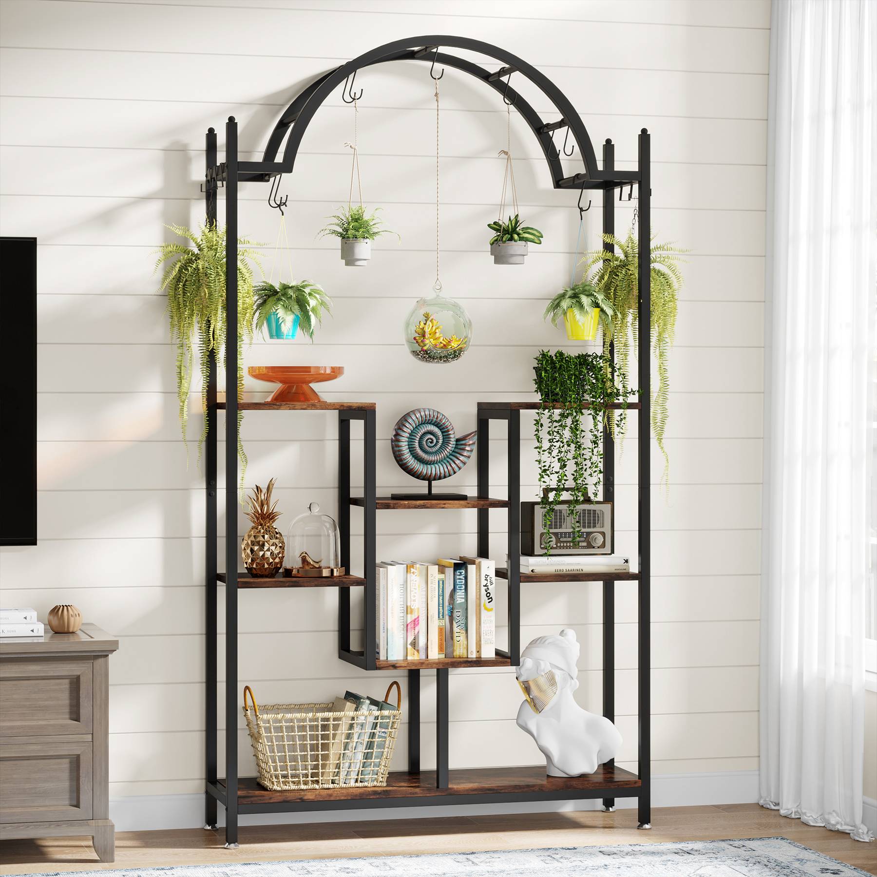Plant Stand, 74.8" Arched Flower Stands with Hanging Hooks, Tribesigns, 4