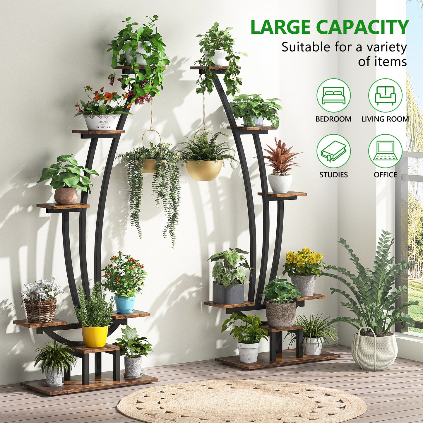 Plant Stand, Pack of 2, 5 tiers, Metal Curved Display Shelf, Hold at least 16 Potted Plants, Tribesigns, 4