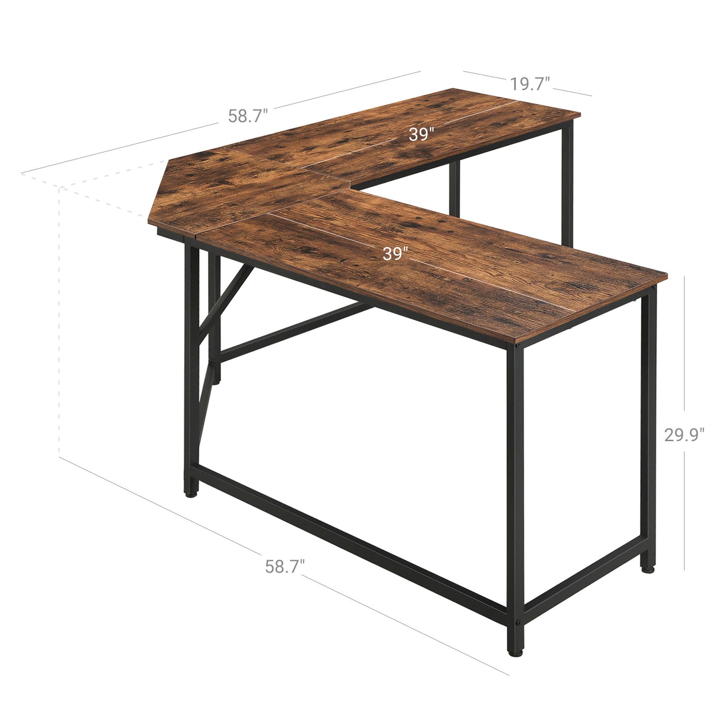 L-Shaped Computer Desk, Corner Desk for Study, Home Office, Gaming, Space-Saving, Easy Assembly, Rustic Brown, VASAGLE, 4