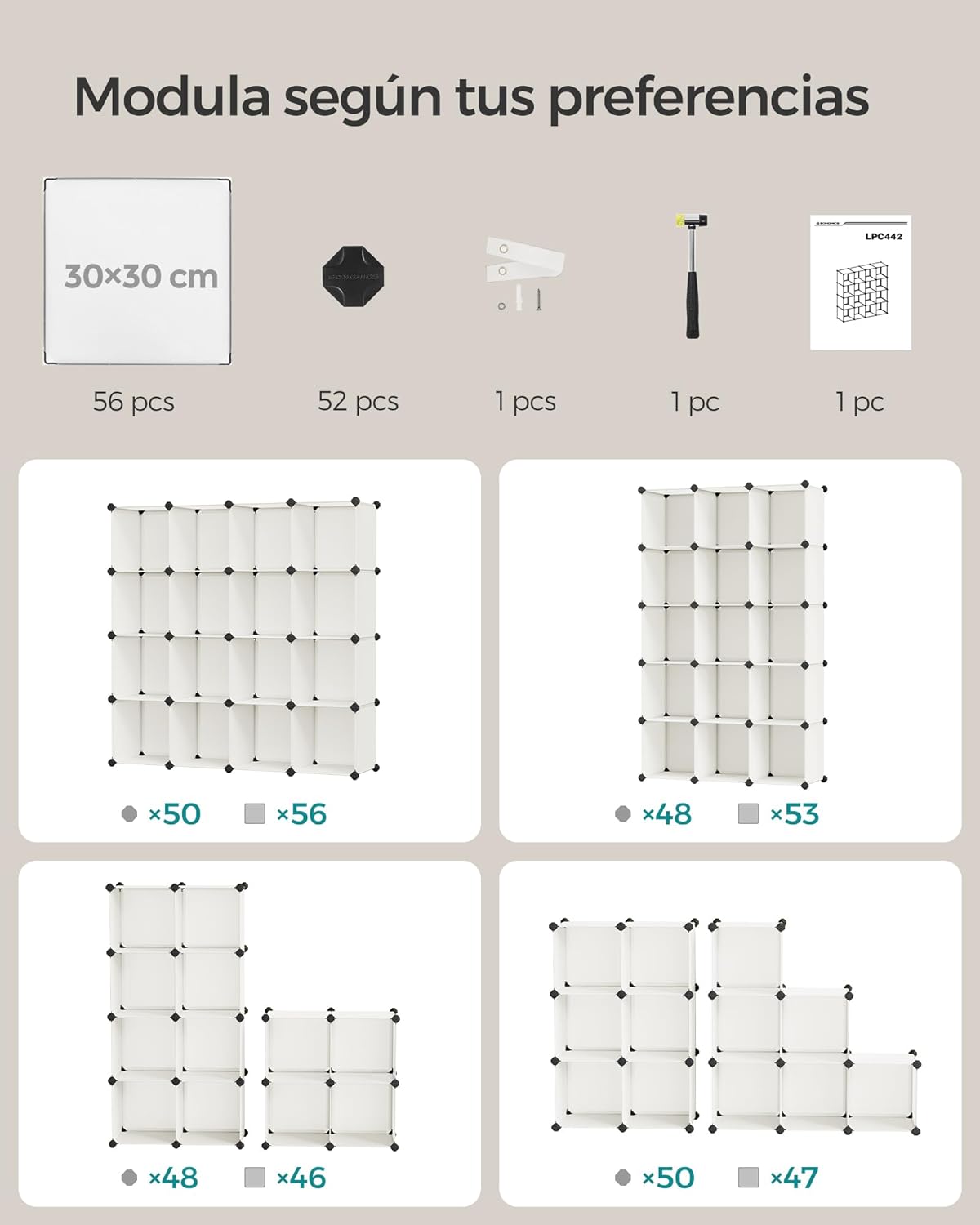 Modular Wardrobe, 16 Cube Wardrobe, Modular Shoe Rack, Stackable Cubes, PP Plastic Shelf, Wardrobe Divider, 7