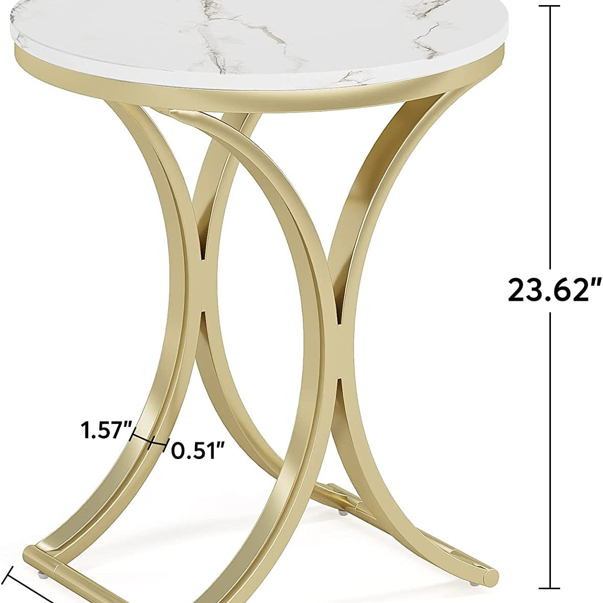 End Table, Round Sofa Side Coffee Table with Gold Metal Frame, Tribesigns, 8