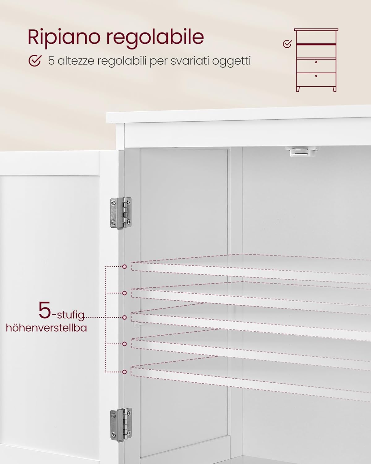 VASAGLE - Bathroom Cabinet, Bathroom Cabinet, Kitchen Sideboard, Cabinet with 2 Drawers and 2 Doors, Adjustable Shelf, 30 x 60 x 110 cm, White