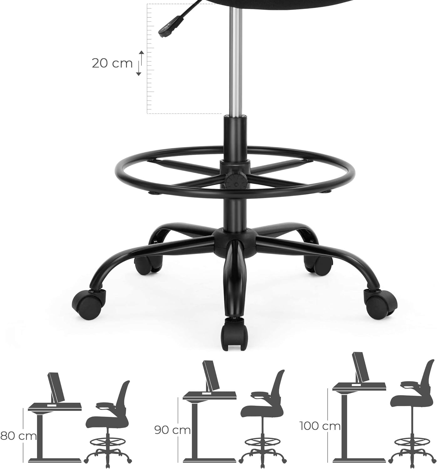 Office Chairs, Drafting Chair with Flip-up Armrests, Mesh Office Chair, Ergonomic Chair with Height Adjustable, SONGMICS, 6