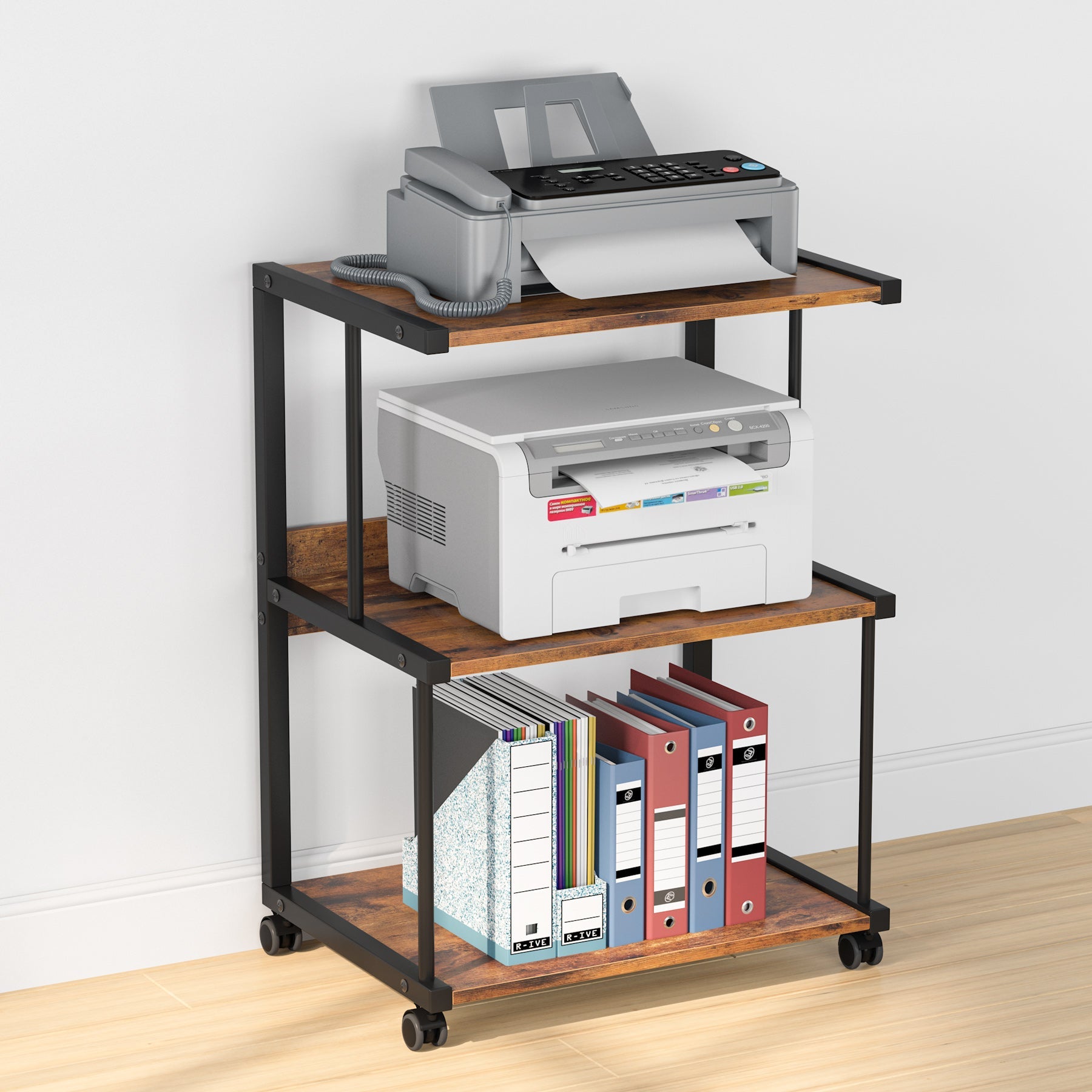 Printer Stand, Rolling Printer Table, 3 Storage Shelves, printer desk stand - Tribesigns