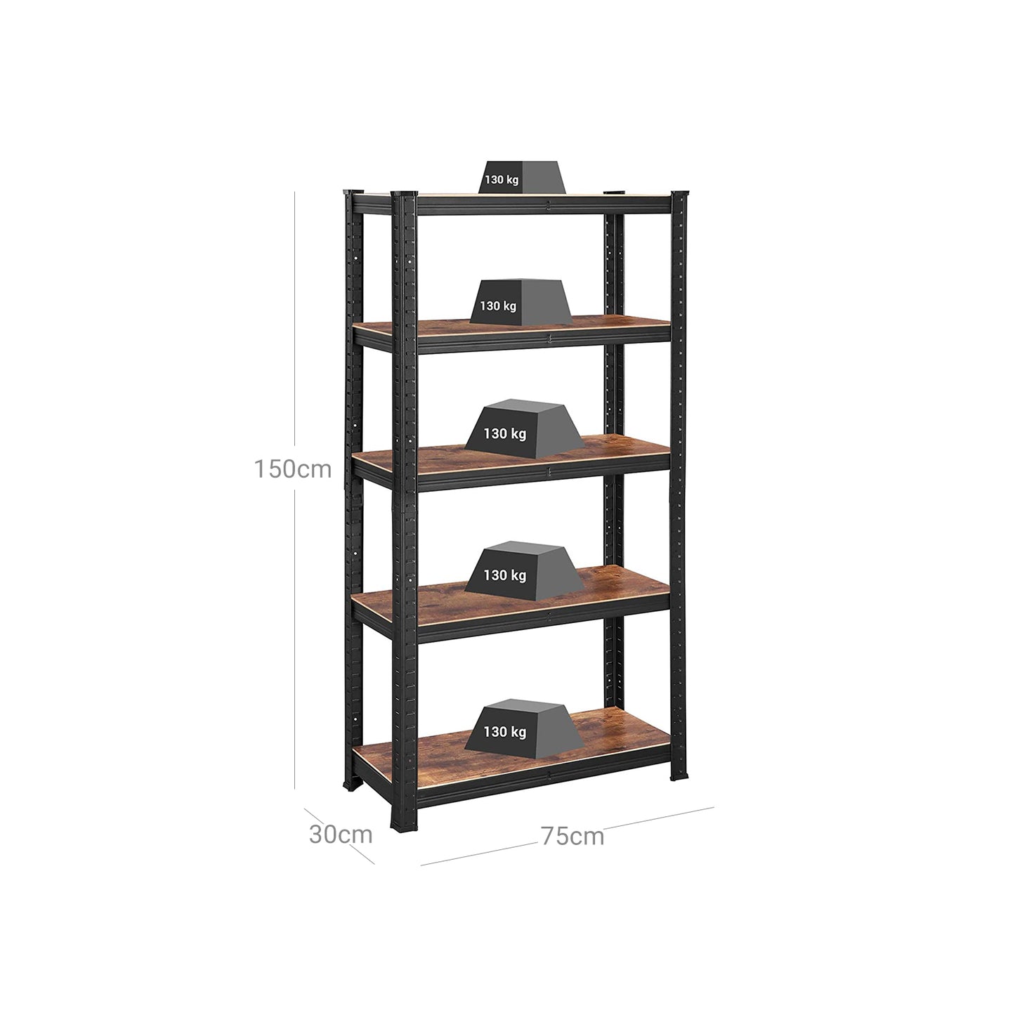 Shelving Unit, Max. Load 650 kg (130 kg per Tier), Industrial Storage Rack with Adjustable Shelves, SONGMICS, 6