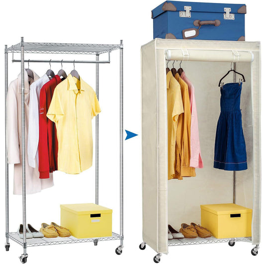 wardrobe, wardrobe on wheels, wardrobe on wheels with cover, heavy duty clothes rail, Holds up to 154 Lbs